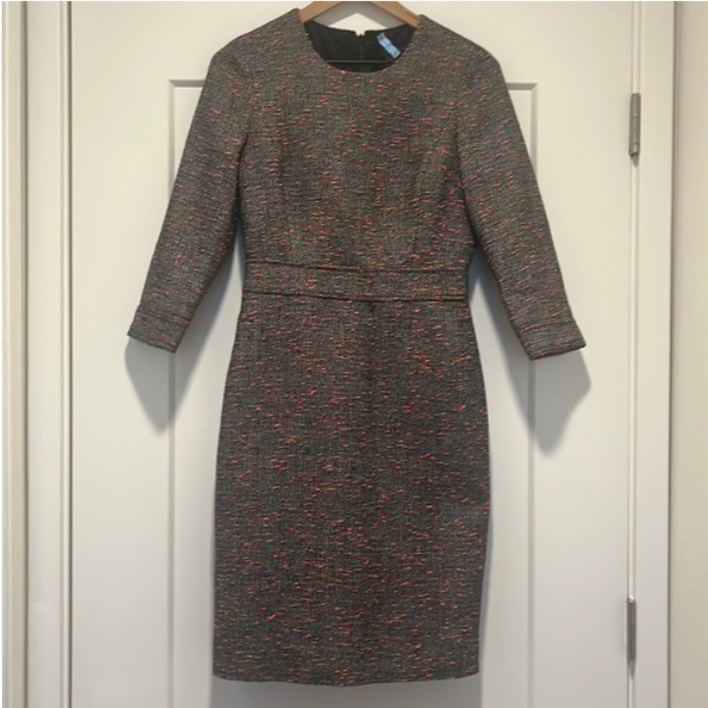 J. Crew Tweed Long Sleeve Sheath Dress Gray Coral Size 6 Style E4375